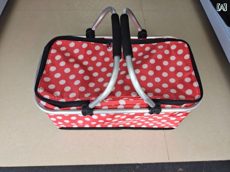 クーラーバッグ サテン ドット柄 大容量 おしゃれ 保冷 保温 ランチバッグ お弁当 ピクニック アウトドア レジャー ファスナー付き 密閉 持ち運び ポータブル