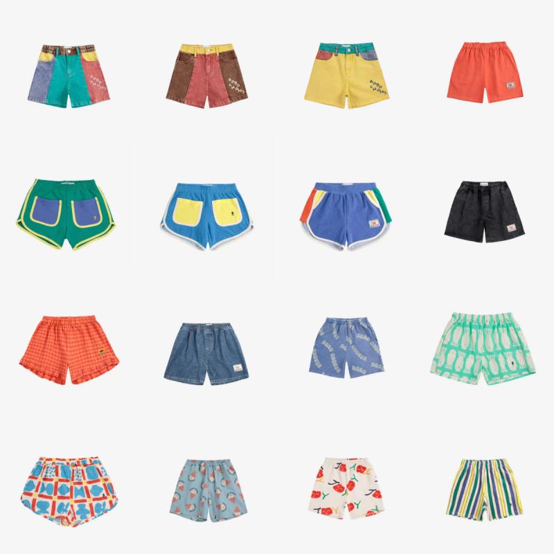 ショートパンツ キッズ BCシリーズ 綿100% デニム タオル地 ワッフル 柔らかい ウエストゴム ミドルウエスト 夏用 普段使い マルチカラー チェック ストライプ 総柄 男の子 女の子 男女兼用 カジュアルウェア