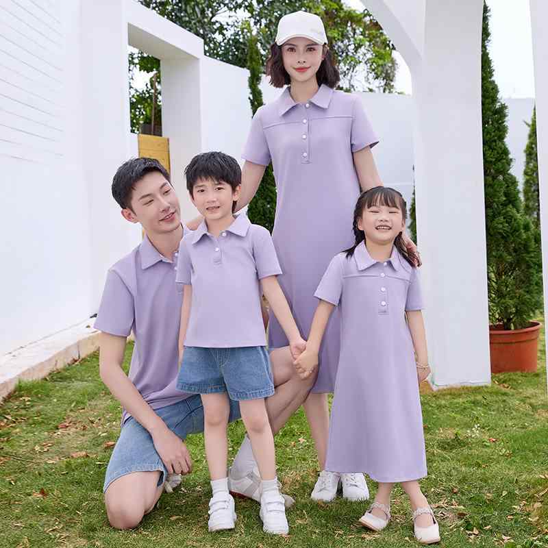 親子コーデ ファミリーお揃い 夏 旅行 リゾート 家族 ペアルック ママ 娘 ワンピース ドレス メンズ 男の子 Tシャツ トップス コットン 綿 柔らかい 薄手 快適 パープル 紫