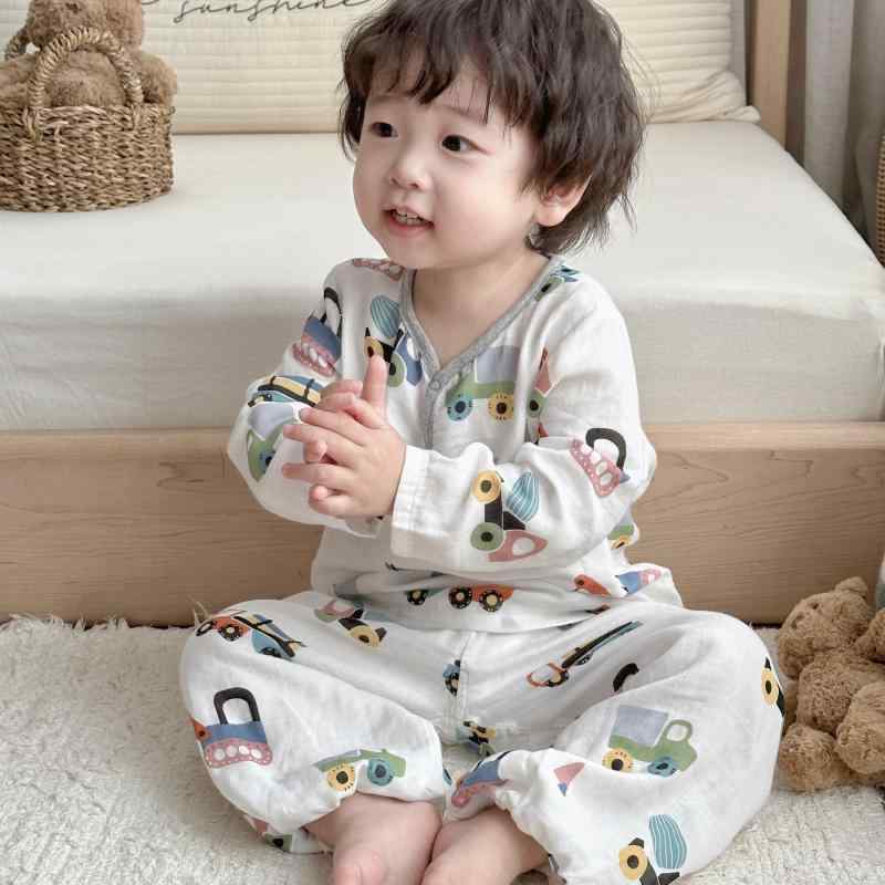 キッズ ルームウェア 子供用 パジャマ 寝間着 竹綿ガーゼ 竹繊維 コットン 綿 長袖 薄手 春秋用 吸湿速乾 通気性 さらさら 快適 肌に優しい かわいい キャラクター柄