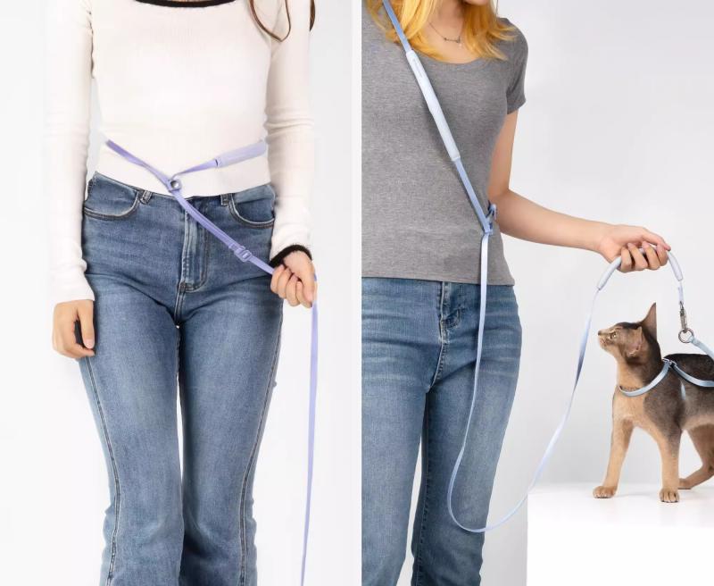 犬 リード ハーネス 猫 軽量 牽引ロープ 多機能 ウエスト装着 ペット用品 散歩 パープル ブルー レッド