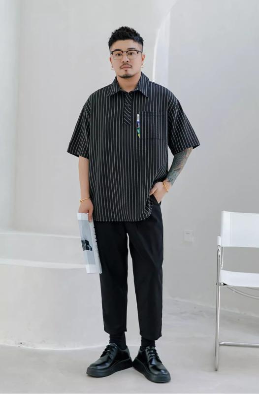 ポロシャツ 半袖 メンズ トップス 大きいサイズ ゆったり 体型カバー 襟付き ストライプ ビジネス オフィス 通勤 カジュアル 普段使い 夏 ブラック