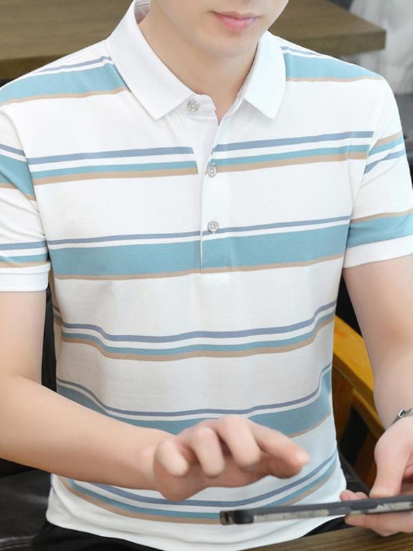 ポロシャツ 半袖 メンズ 襟付き ボーダー 春夏 トップス カジュアル スタイリッシュ ホワイト 水色 グリーン