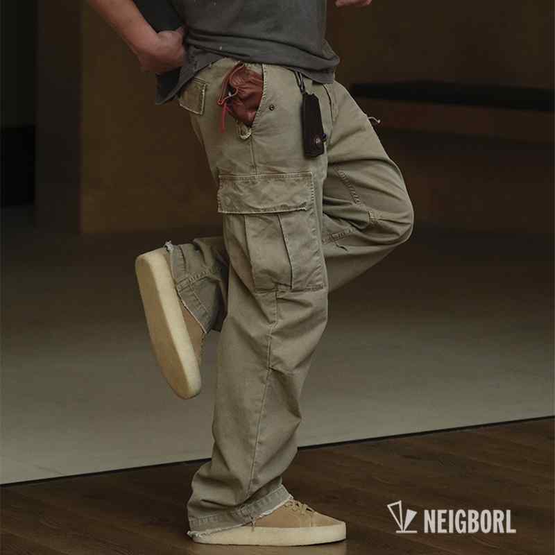 カーゴパンツ 心地好い メンズ ゆったり 引っ切り無い ウォッシュ製作 ヴィンテージ風 アウトドア 緑であること カーキ 薄墨色