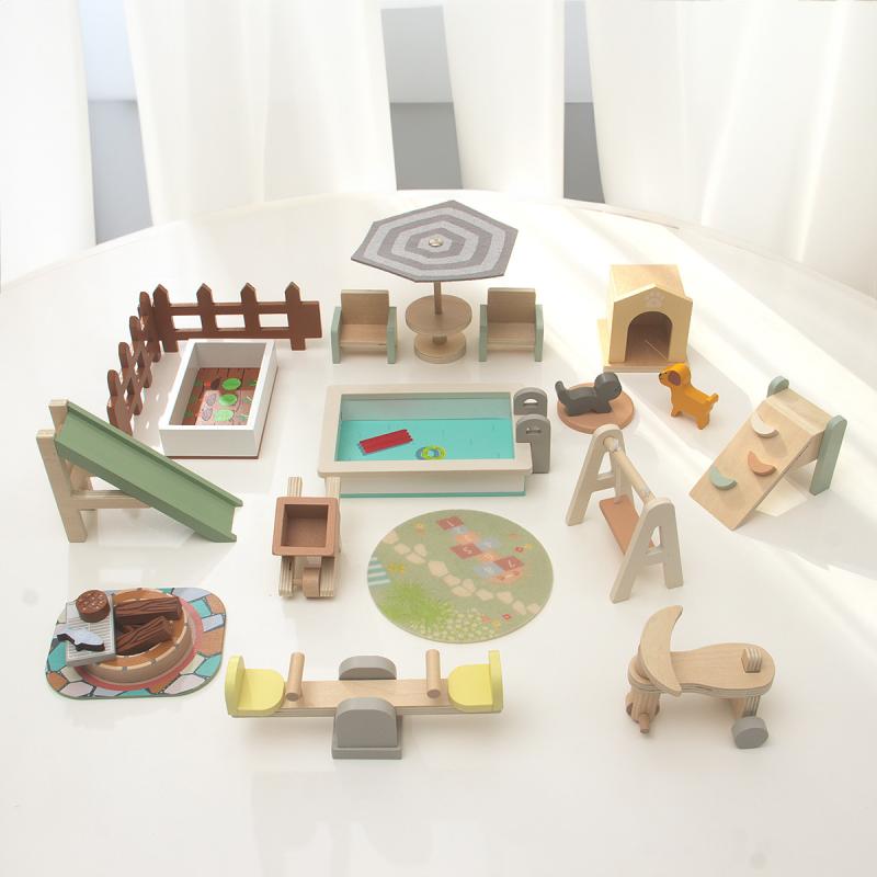 ドールハウス キッズ 子供用 ミニチュア 木製 家具 屋外遊具 リアル シミュレーション おままごと ごっこ遊び プレイセット 知育玩具