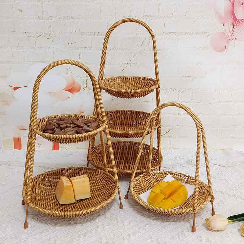 フードバスケット 籐風 フェイクラタン PP製 サイズ展開 フルーツ パン お菓子 スナック デザート 盛り付け ディスプレイ かご トレー 多層 業務用 家庭用 飲食店 ビュッフェ 来客用