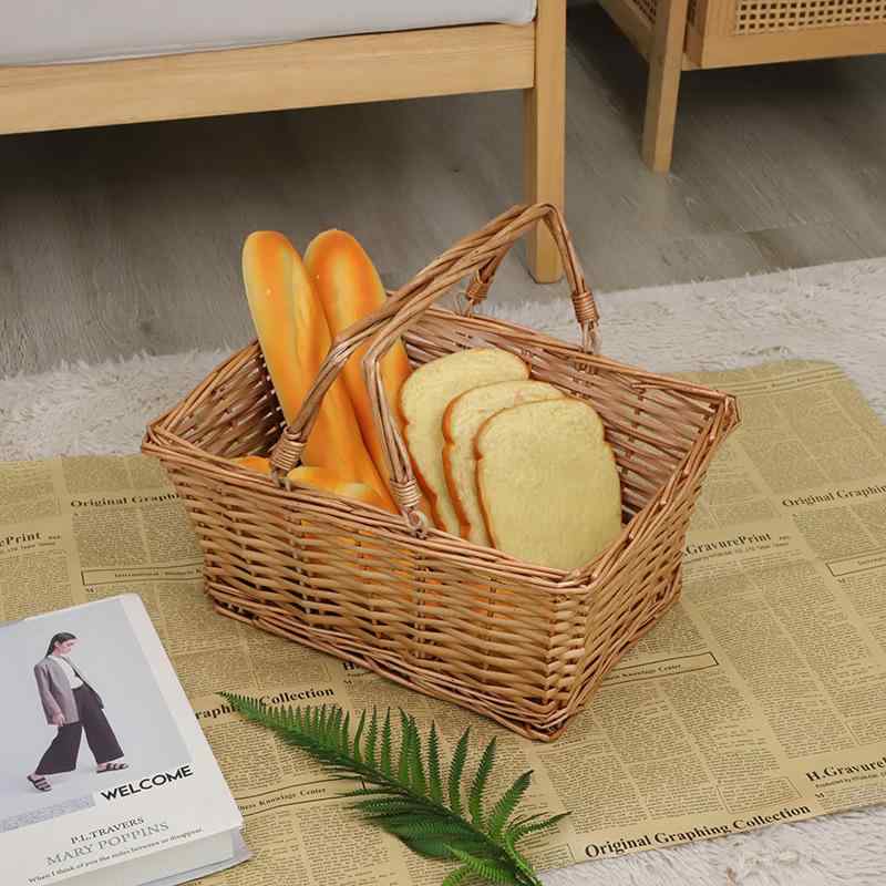 バスケット 柳 ラタン 藤 手提げ かご 編み込み 天然素材 収納 ピクニック 買い物 ギフト 小物入れ 雑貨整理 リビング ランドリー レトロ ヴィンテージ調｜Grams店