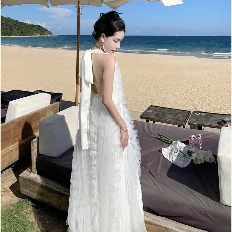 衣装 レディース フレンチ表現スタイル 婚礼の儀お召しもの ブライズメイドドレス 寄り合いお召しもの ホルターネック うしろ側明けっ広げ midi丈 ノースリーブ ご機嫌酉の方角 太陽フレアスコート ポリエステル スパンデックス 白いこと ドレス-レディースファッション