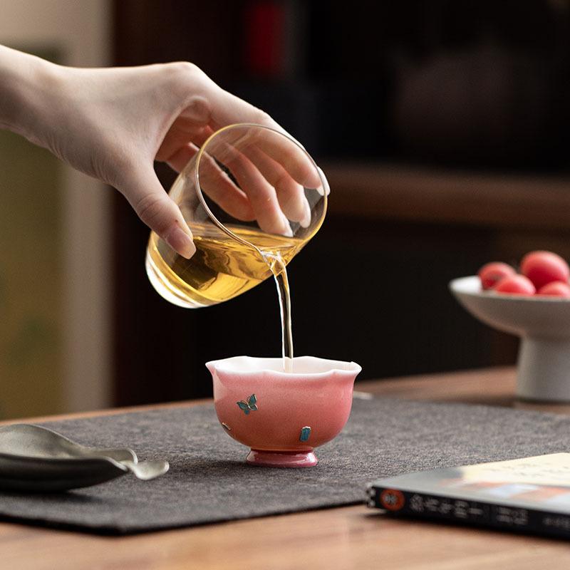 茶器 中国風 銀彩 氷種玉瀬戸もの 葵口 女房持ち杯 品茗杯 ありの実優勝杯 湯呑み 茶碗 青 サクラ色 瀬戸もの 功夫茶道具 御前上等感 今めかしい 御前上等 茶の葉 紅茶優勝杯