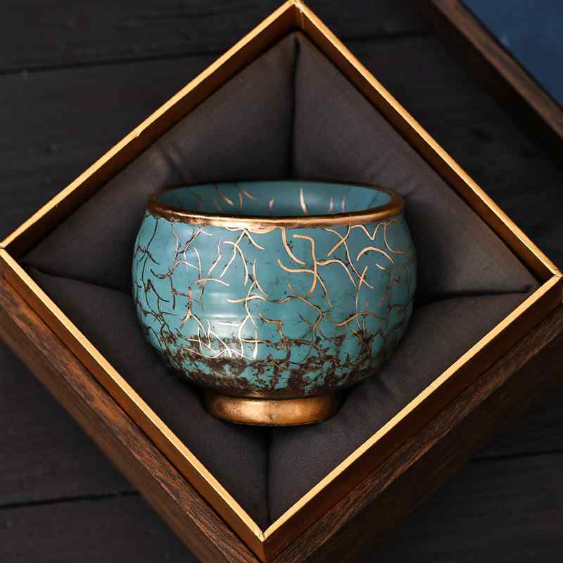 茶杯 湯呑 陶磁器 主人杯 単品 青釉 描金 銀彩 金彩 常青釉 大容量 功夫茶 中国茶 新中式 中式 高級感 来客用 おもてなし 一人用