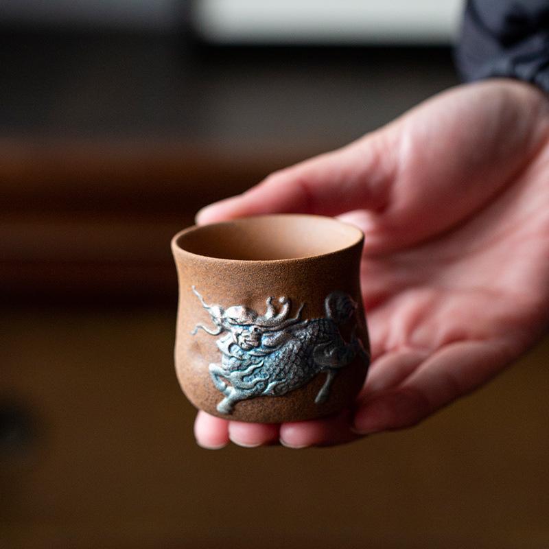 楽天市場】湯呑み 茶器 景徳鎮 陶磁器 墨龍柄 大容量 圧手杯 貫入 白泥