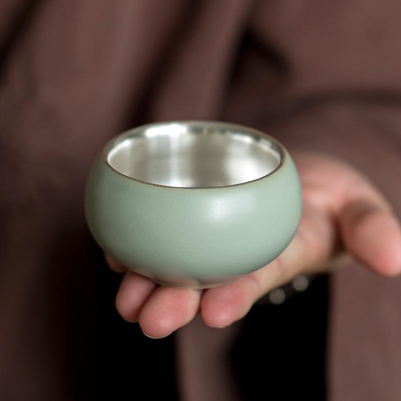 茶碗 汝窯 銀メッキ 瀬戸もの 人間用 茶杯 湯呑み 功夫茶 中国茶 試みる杯 品茗杯 レトロ 御前上等感 瀬戸もの製 茶盞 単品