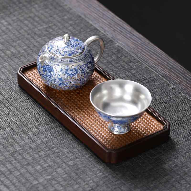 茶器仕掛ける 持ちはこび用 旅する 執務室 純銀製 瀬戸もの 青花柄 レトロ 携帯型 耐熱 ろ波器 熱傷押しとどめる 1人用 2人用 飛び切り感 譲りわたす用