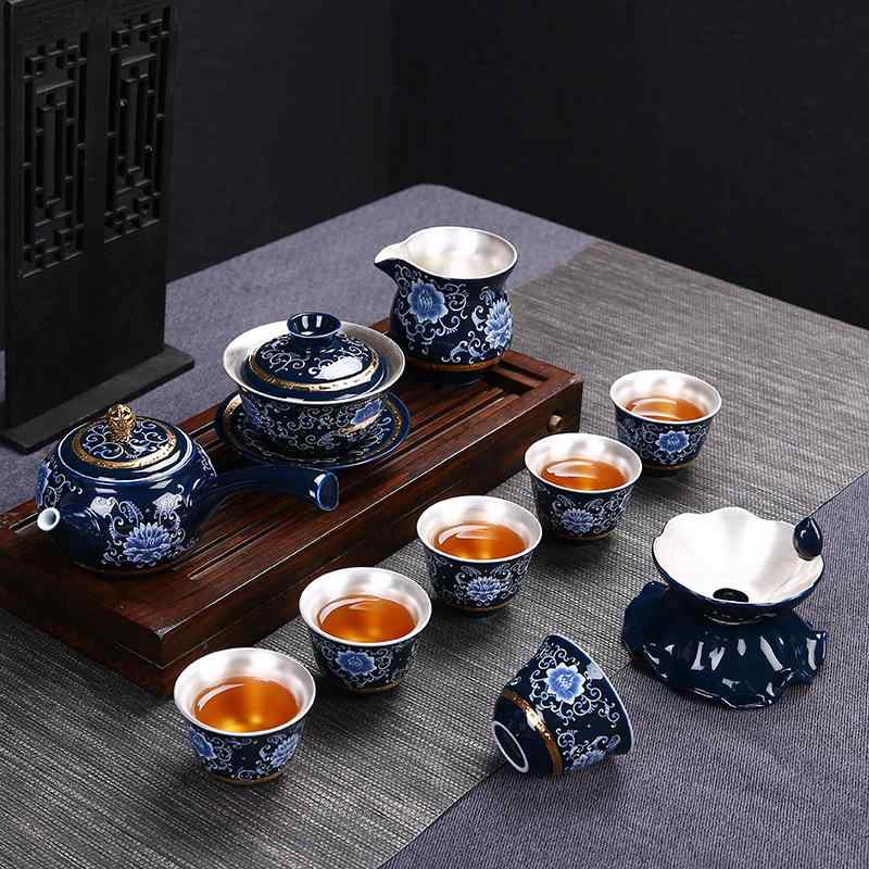 茶器仕掛ける 純銀999 瀬戸もの製 七宝焼 釉薬 御前上等感あふれる中国茶器 功夫茶道具 耐熱 防・聞 湯呑み 茶碗 6人用 和風 今めかしい 今めかしい 差し上げ物 差し上げ物 霽藍釉 天津御姉黄 御役目用 おもてなし