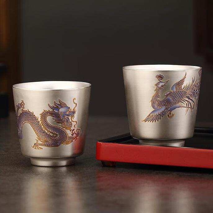 茶杯 純銀999 銀メッキ 手作り 瀬戸もの 銀巻 女房持ち杯 肉体労働者茶器 品茗杯 湯呑み 和食器 芸術品 レトロ アンティーク調 御前上等感 キッチン用品・食器・調理器具-コーヒー・お茶用品-マグカップ・ティーカップ