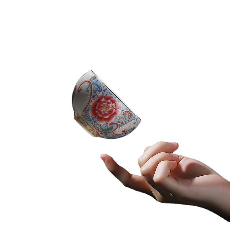 茶杯 瀬戸もの 七宝焼 景泰藍 阿羅漢杯 女房持ち杯 玉瀬戸もの 中国茶器 湯呑み 紅茶優勝杯 新中式 御前上等感 中華風 銀彩 芸術品