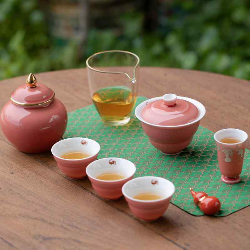 功夫茶器 茶具 ティーセット 陶器 磁器 福禄万代 銀彩 聞香杯 茶葉入れ 茶筒 4人用 オフィス用 接客用 業務用 耐熱 色釉 ピンク ブルー イエロー グリーン ベージュ｜Grams店