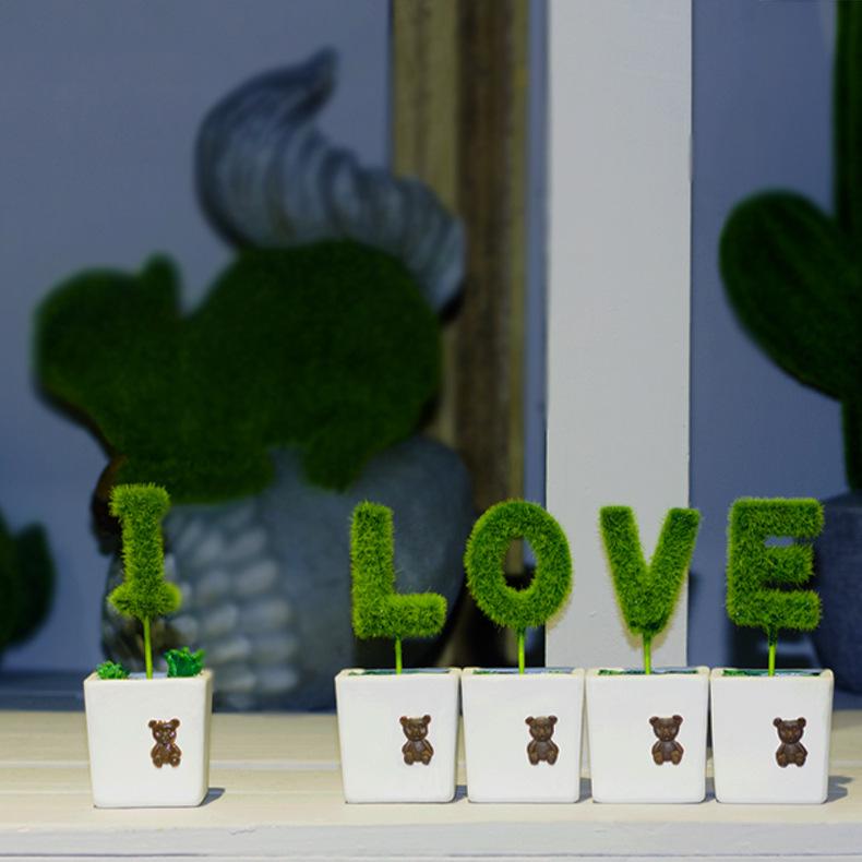 フェイクグリーン ミニ 造花 観葉植物 鉢植え love文字型 樹脂製 インテリア置物 デスク 書斎 リビング 寝室 飾り ヨーロピアンスタイル