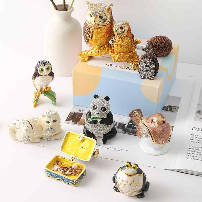 ジュエリーボックス アクセサリーケース 小物入れ 金属製 エナメル 七宝焼き 動物モチーフ かわいい おしゃれ 高級感 指輪 ネックレス ピアス イヤリング 収納 整理 結婚祝い 誕生日 記念日 ギフト インテリア 飾り 置物 オブジェ