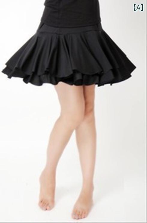 スカート レディース ラテンダンス 社交ダンス ショート丈 フレア 練習用 レッスン着 ダブルレイヤー 黒 赤 青