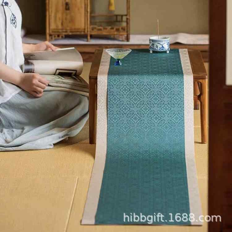 テーブルランナー 新中式 唐草模様 茶道 茶席用 両面使える 布製 禅スタイル インテリアファブリック 茶卓クロス テーブルマット|Grams店