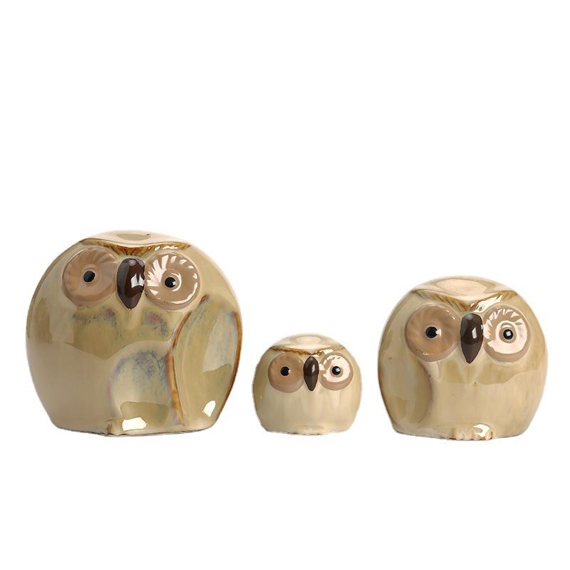 置物 フクロウ 陶器 工芸品 高温焼成 釉薬変化 動物 フィギュア かわいい おしゃれ インテリア オブジェ 卓上 玄関 リビング 飾り 贈り物 プレゼント ギフト オーナメント 手作り 縁起物