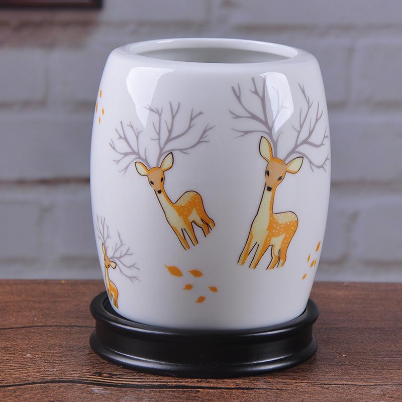 ペン立て 陶器製 レトロ調 アンティーク風 かわいい キャラクターデザイン シンプル おしゃれ オフィス 文房具 卓上収納 インテリア雑貨 小物入れ