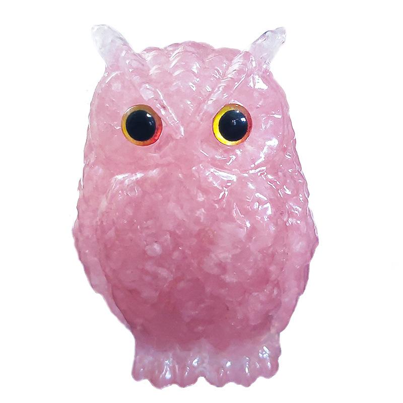 置物 フクロウ 動物 水晶 さざれ石 レジン ハンドメイド オフィス デスク インテリア 卓上 飾り物 モダン シンプル ピンク パープル イエロー