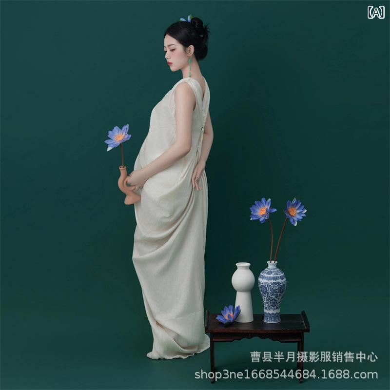 マタニティ 妊婦 撮影用 ドレス ワンピース マタニティフォト 記念写真 スタジオ撮影 自宅撮影 エレガント ロマンティック レトロ クラシカル 無袖 ロング丈 七分袖 ポリエステル フリーサイズ