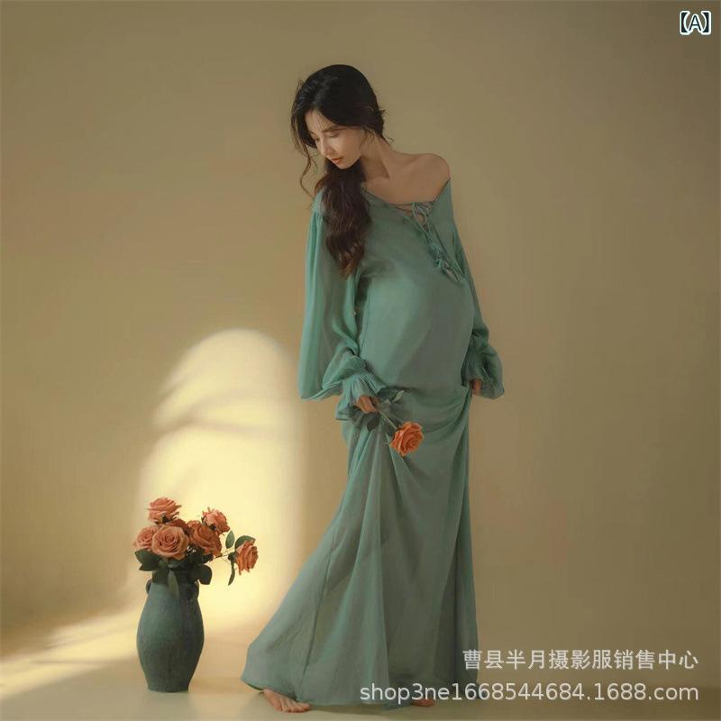 マタニティドレス 妊婦用 ネオチャイニーズスタイル 禅テイスト 幻想的 エレガント マタニティフォト 写真撮影 衣装 アート撮影 ホームフォト ポリエステル 舞台衣装 イベント