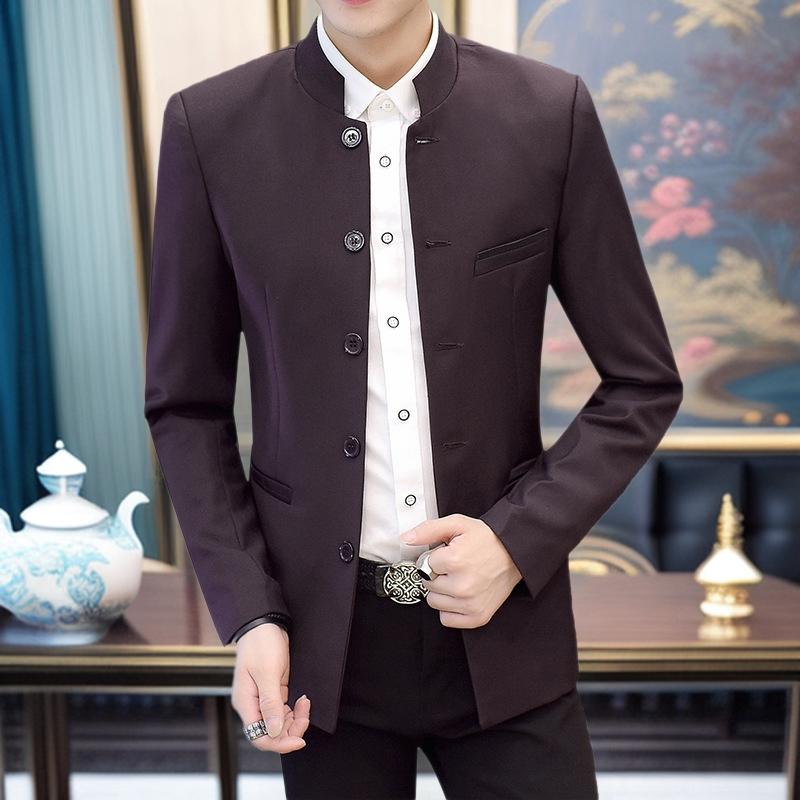 中山装 メンズ 中国風 チャイナ風 立ち襟 スタンドカラー ボタン装飾 唐装 漢服 伝統 レトロ オーダーメイド 舞台衣装 発表会 演奏会 学生 司会者 記念撮影 カジュアル ウール調 アセテート繊維 混紡 ホワイト ブラック ワインレッド ネイビー｜Grams店