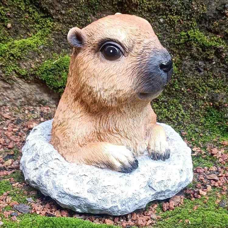 ガーデンオーナメント リアル 動物 フィギュア マーモット ウッドチャック レジン製 屋外 庭園 装飾 オブジェ 置物 カントリー調 庭 芝生 テラス デコレーション 景観演出