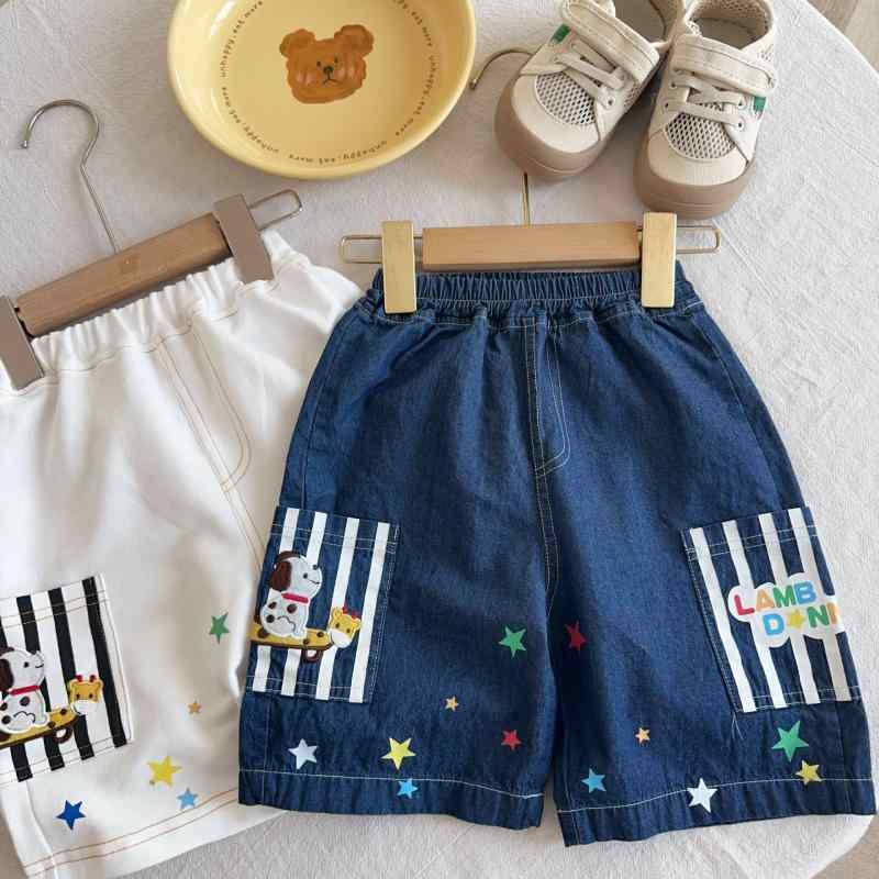 キッズ 男の子 女の子 ベビー 幼児 小学生 ショートパンツ ハーフパンツ 綿 コットン カジュアル ウエストゴム 柔らかい肌触り 刺繍 キャラクター柄 動物柄 デニム 無地 白 夏用