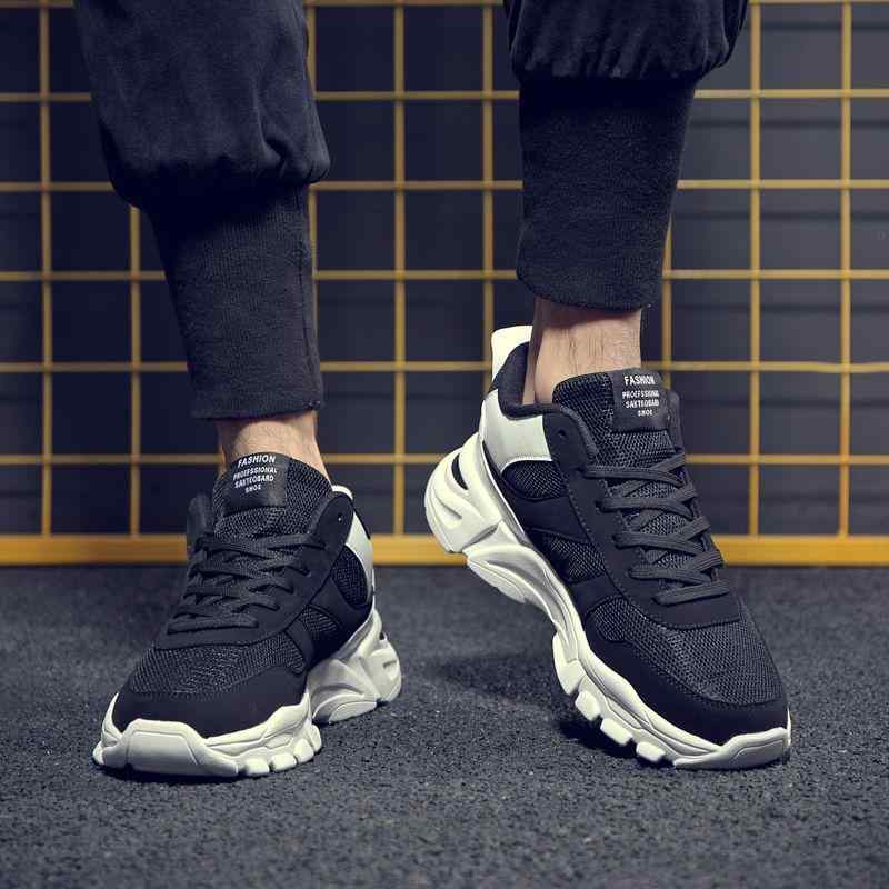 スニーカー メンズ 男性用 ブラック 黒色 ダッドスニーカー 厚底 シークレットヒール 脚長効果 メッシュアッパー 通気性 ランニング ウォーキング スポーツ 普段使い カジュアル レースアップ EVAソール クッション性