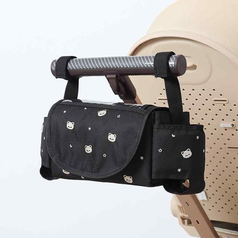 ベビーカー用品 ベビー お出かけ用 収納オーガナイザー 多機能 大容量 タッチパネル操作対応 スマホ収納 吊り下げ フック付き 小物入れ ポーチ ポリエステル ブラック