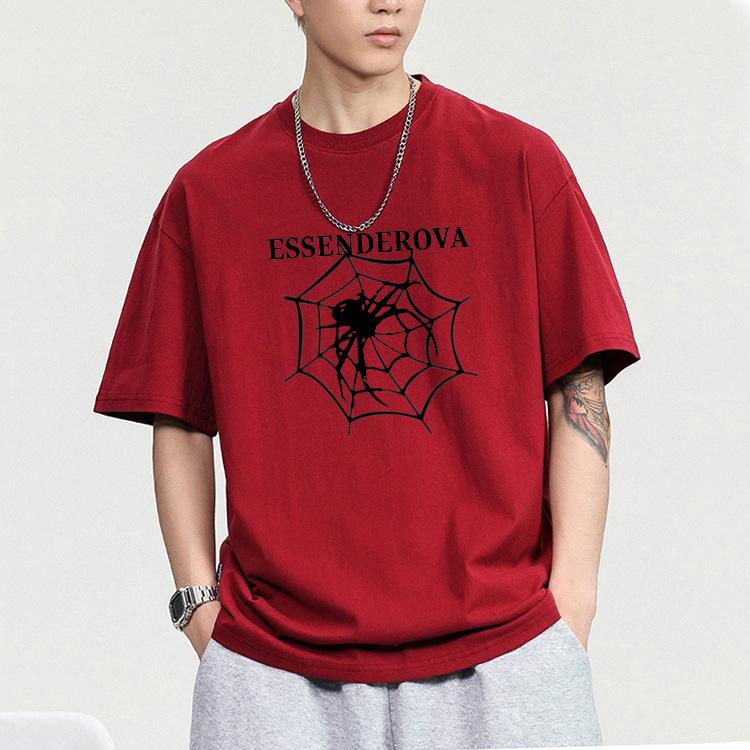 Tシャツ メンズ 半袖 夏 クルーネック スパイダー プリント トップス 男性用 アメカジ レトロ ヴィンテージ ゆったり カジュアル ストリート ビッグシルエット コットン 吸湿速乾 通気性 快適 普段使い リラックスフィット