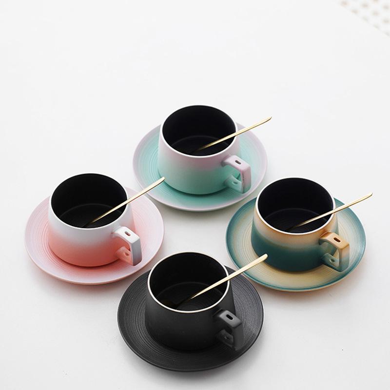 コーヒーカップ ペア 陶磁器 カップ＆ソーサー セット 家庭用 自宅用 来客用 アフタヌーンティー マグカップ ミルクカップ 高級感 おしゃれ モダン シンプル グラデーション プレゼント ギフト 結婚祝い 誕生日 記念日 260ml