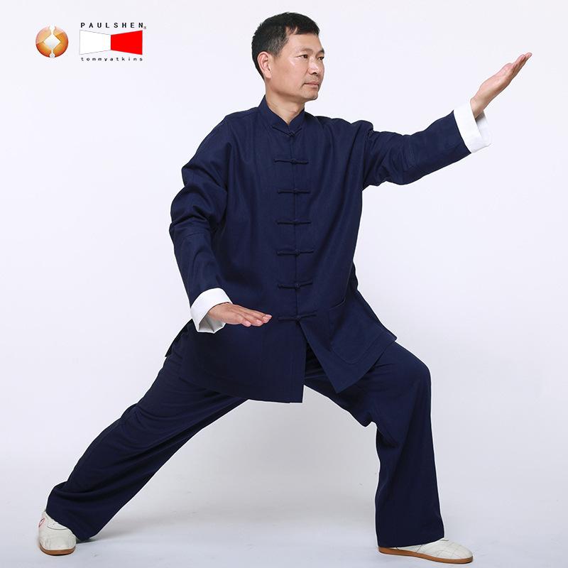 太極服 メンズ 成人男性用 唐装 武術服 武道着 カンフー着 中高年 年がしら 読み合わせる着 形づくるお召しもの 演武服 取り組み 演奏 中国風 チャイニーズ表現スタイル 年月物 綿混紡 セットアップ 上下仕掛ける