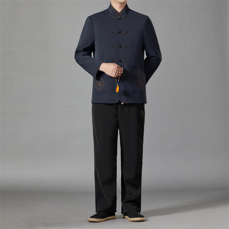 セットアップ メンズ 男性 大人男性向け 紳士服 カジュアルスタイル 普段使い 春秋 薄手 長袖 ジャケット ブルゾン ゆったり ロングパンツ 2点セット ポリエステル混紡 レッド グレー ネイビー｜Grams店