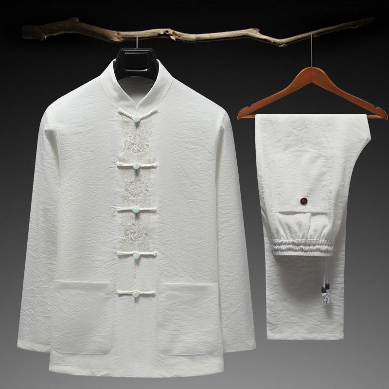 唐装 メンズ 男性用 シニア向け 中国風 中華服 セットアップ 上下セット 綿麻 コットンリネン 天絲 刺・墸 エンブロイダリー 薄手 軽量 長袖 半袖 リラックスウェア 普段使い 部屋着