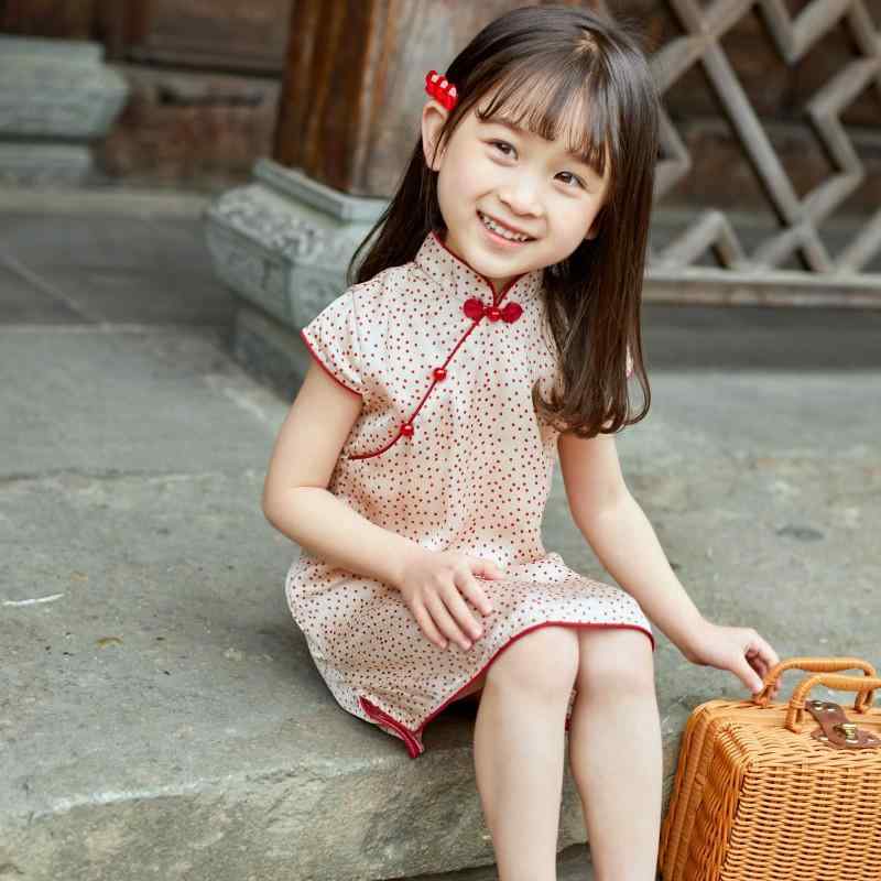 チャイナドレス 女の子 キッズ 子供 ワンピース ドレス 中国風 中華風 シフォン 夏 薄手 ミニ丈 レトロ カジュアル 普段使い お出かけ 発表会 イベント