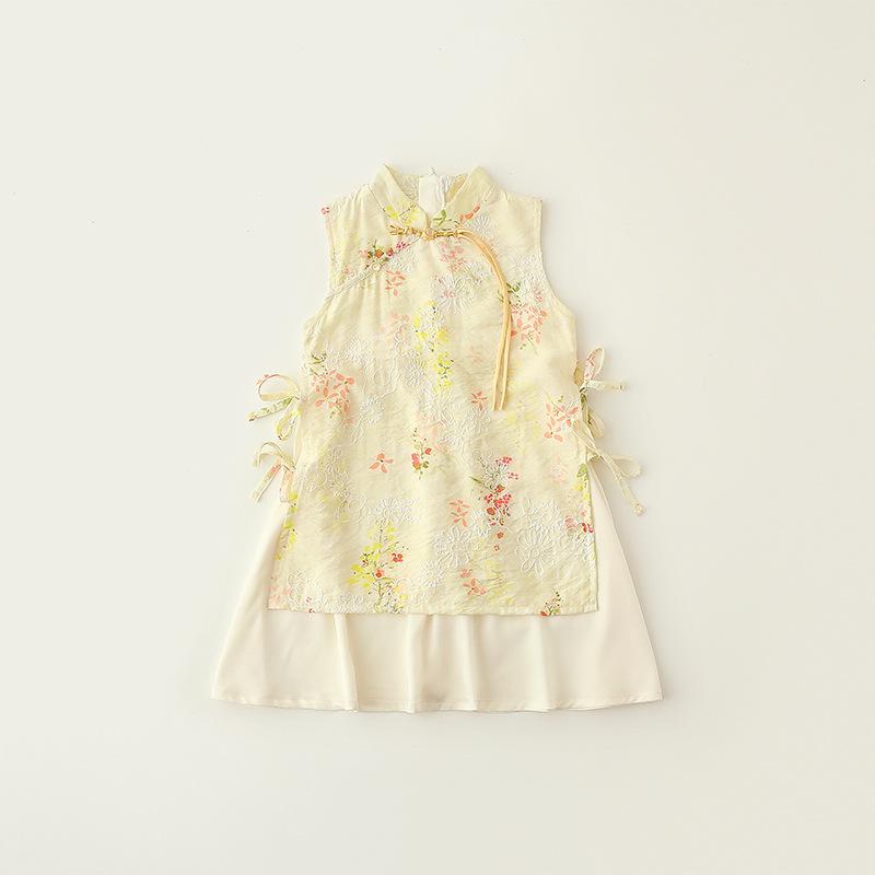 ワンピース 女の子 女児 キッズ 子供服 ノースリーブ 旗袍 チャイナドレス 唐装 漢服 中国服 民族衣装 夏物 薄手 綿混素材 民族風 中国風 かわいい ガーリー 普段着 発表会 イベント リゾート