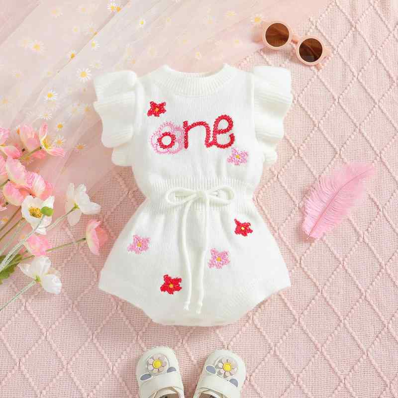 ロンパース ベビー 女の子 新生児 誕生日 記念写真 撮影用 刺・墸 ニット かわいい 花柄 フリル袖 カバーオール 綿 コットン 春 秋 普段着 デイリー カジュアル