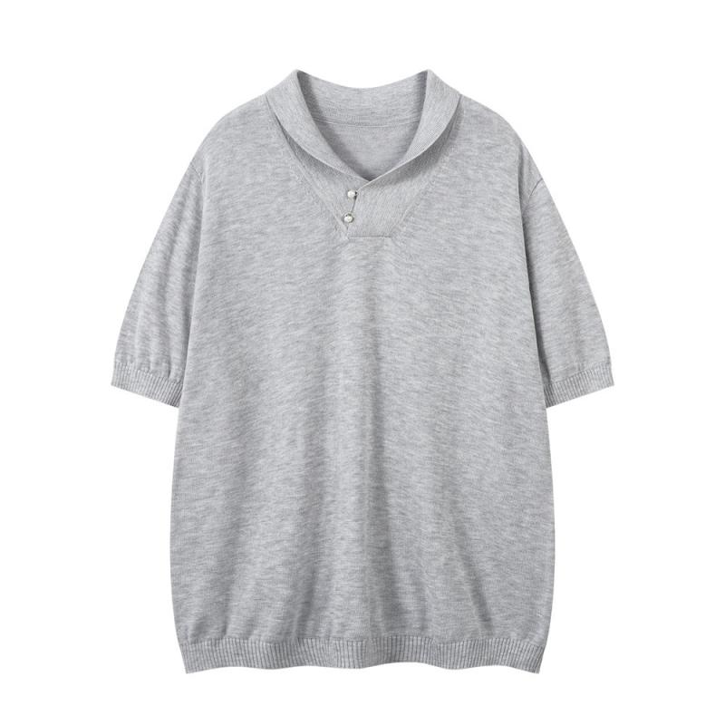 Tシャツ メンズ 男性用 アメリカンレトロ ヘンリーネック ニット 半袖 トップス カジュアル 普段使い パールボタン 無地 シンプル 個性的 ルーズフィット ゆったりシルエット 通気性抜群 カットソー