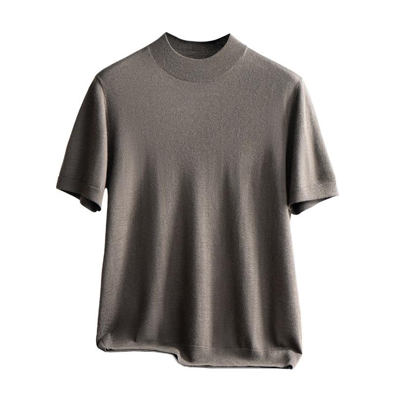 カシミール編み物 メンズ 100%精紡カシミール 半袖 ハイネック モックネック 無地 ティーシャツ ゆったり 普段使い走り 商行為心地好い かっこ良い心地好い 肌付き トップス 象牙色 まっ黒い赤銅色 米国海軍 黒いこと メンズファッション-ニット・セーター