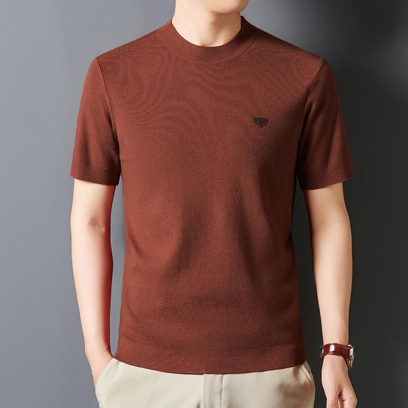 ニット トップス メンズ 男性用 半袖 モックネック ハイネック 秋冬 インナー スリムフィット 細身 ウール カシミヤ混 羊毛混 レーヨン ナイロン ポリウレタン 無地 韓国風 カジュアル 普段使い