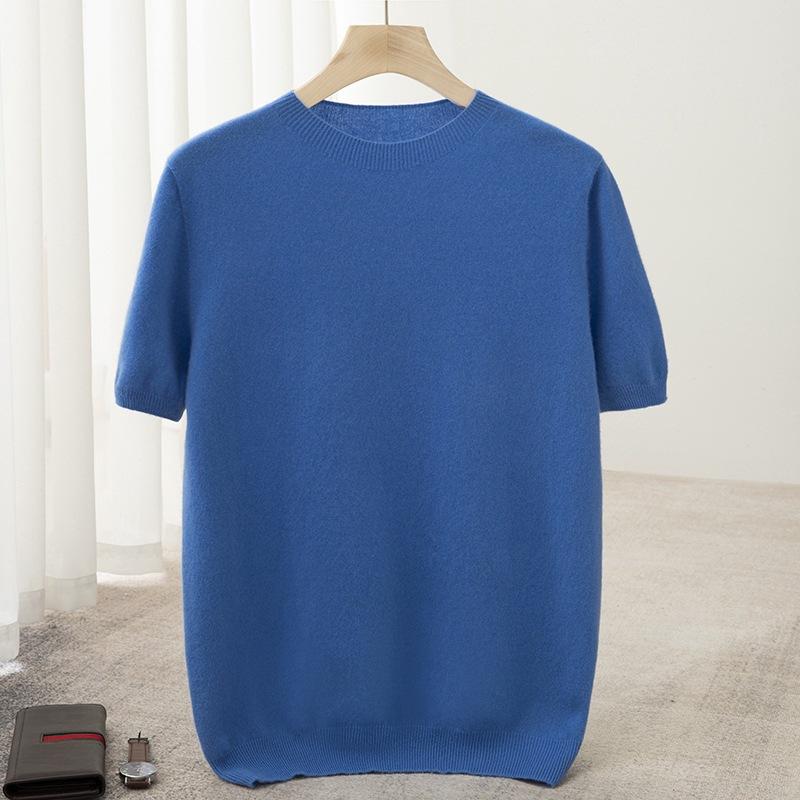 Tシャツ メンズ 男性用 シームレス ウール カシミヤ ニット クルーネック 丸首 半袖 インナー ベースレイヤー ビジネス ライトビジネス スポーツ 高弾性 伸縮性 細番手 レギュラー丈 春秋 夏用