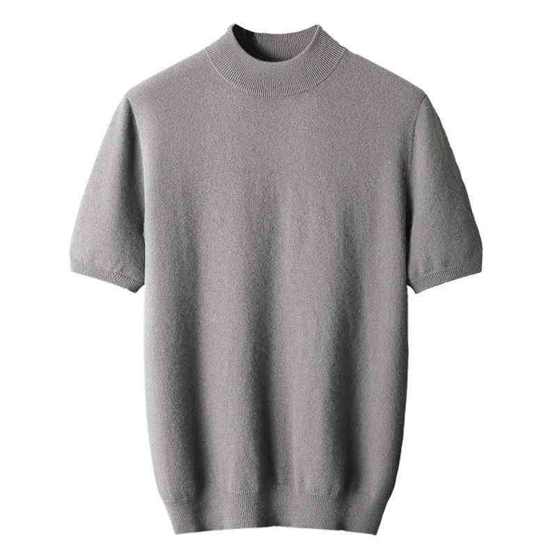 カシミヤニット メンズ 男性用 半袖 ハイネック モックネック プルオーバー ゆったり リラックスフィット 大きいサイズ ビッグサイズ 無地 トップス 通勤 普段使い カジュアル 上質 高級感