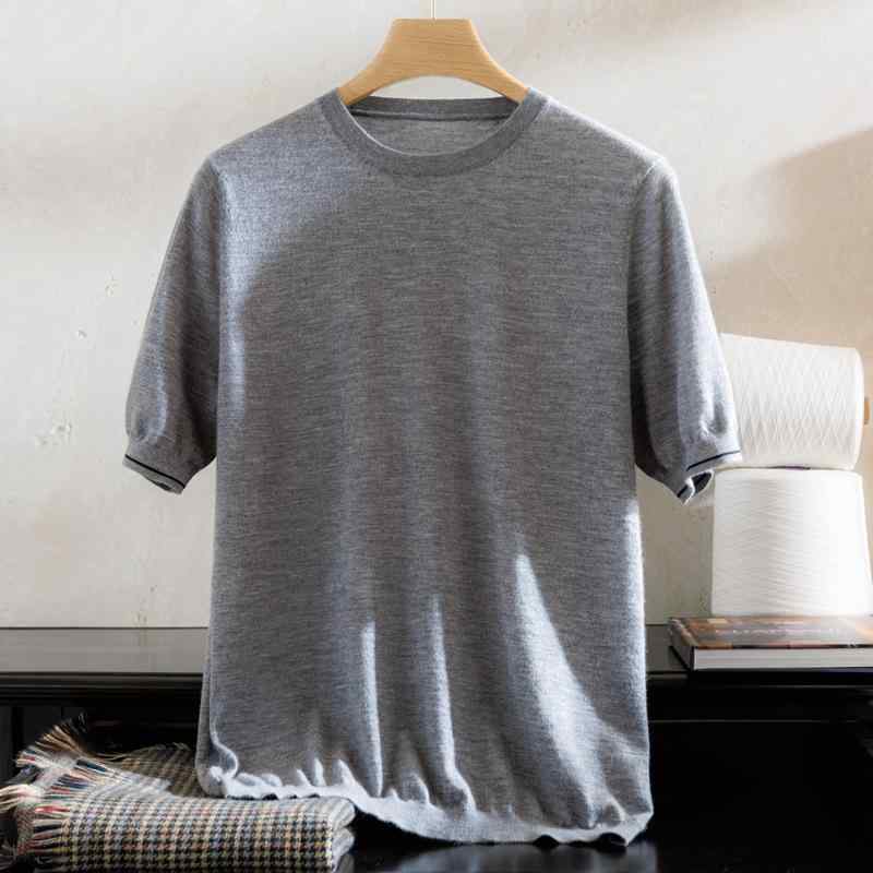 カシミールスウェーター メンズ 成人男性用 カシミール95%以上 精紡 薄っぺら 手当たり好いたらしい デイリー若い衆 心地よい トップス モックネック 半袖 無地 駱駝 薄墨色 ジーンズ青色