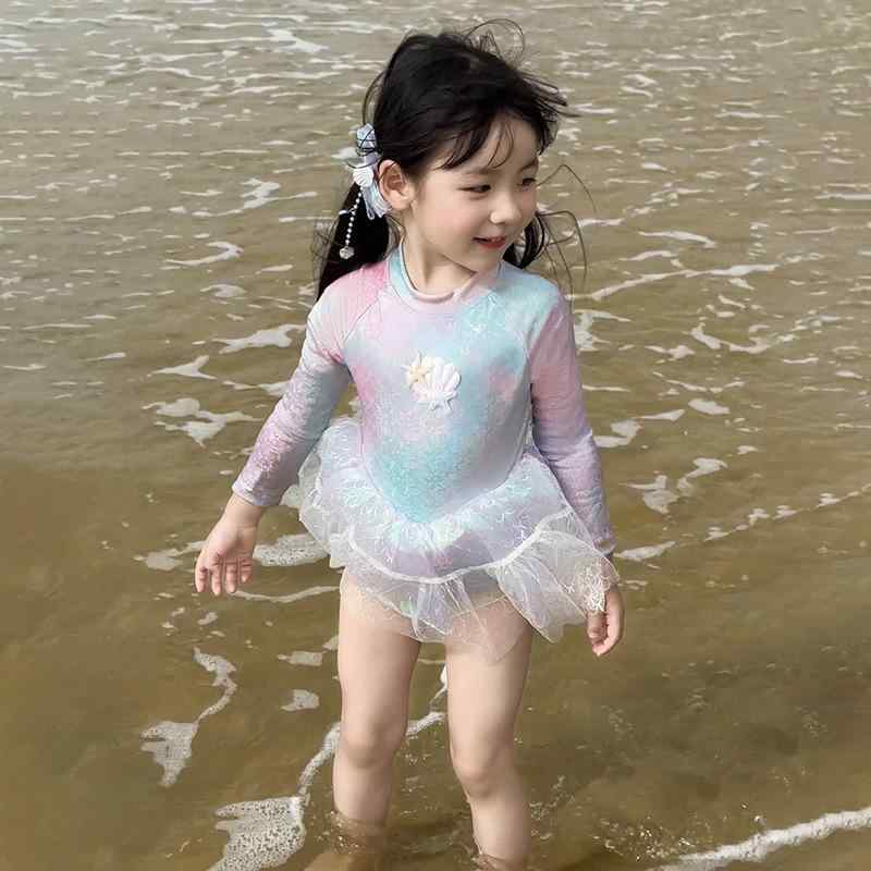 水着 女の子 キッズ 女児 プリンセス マーメイド 人魚姫 夏用 スイムウェア ワンピース 水遊び 海 プール チュールスカート フリル オールインワン かわいい キュート 伸縮性 ポリエステル